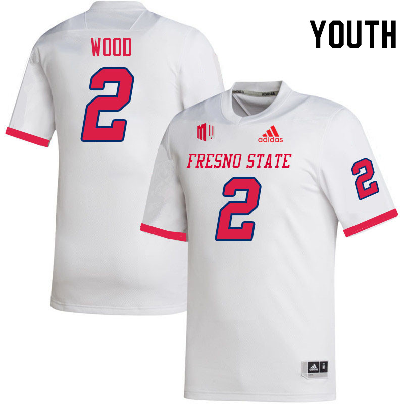 Youth #2 Joshua Wood Fresno State Bulldogs College Football Jerseys Stitched Sale-White
